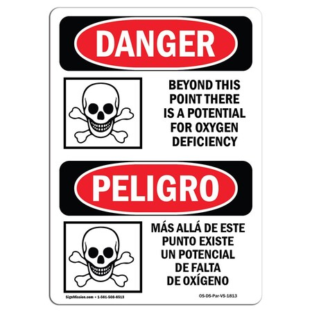 Safety Sign, OSHA Danger, 14" Height, Aluminum, Oxygen Deficiency Bilingual Spanish